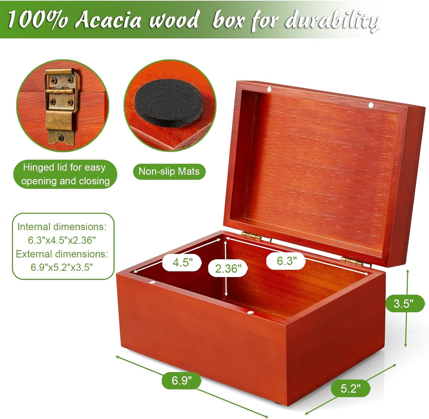 DRASTAR Wooden Keepsake Box, Large Acacia Storage Memory Box with a Hinged Lid for Crafts and Photo Storage