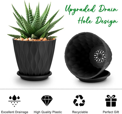 YNNICO 6 inch Plant Pots, 5 Pack Flower Pots Outdoor Indoor, Planters with Drainage Holes and Tray Saucers（Multicolor）