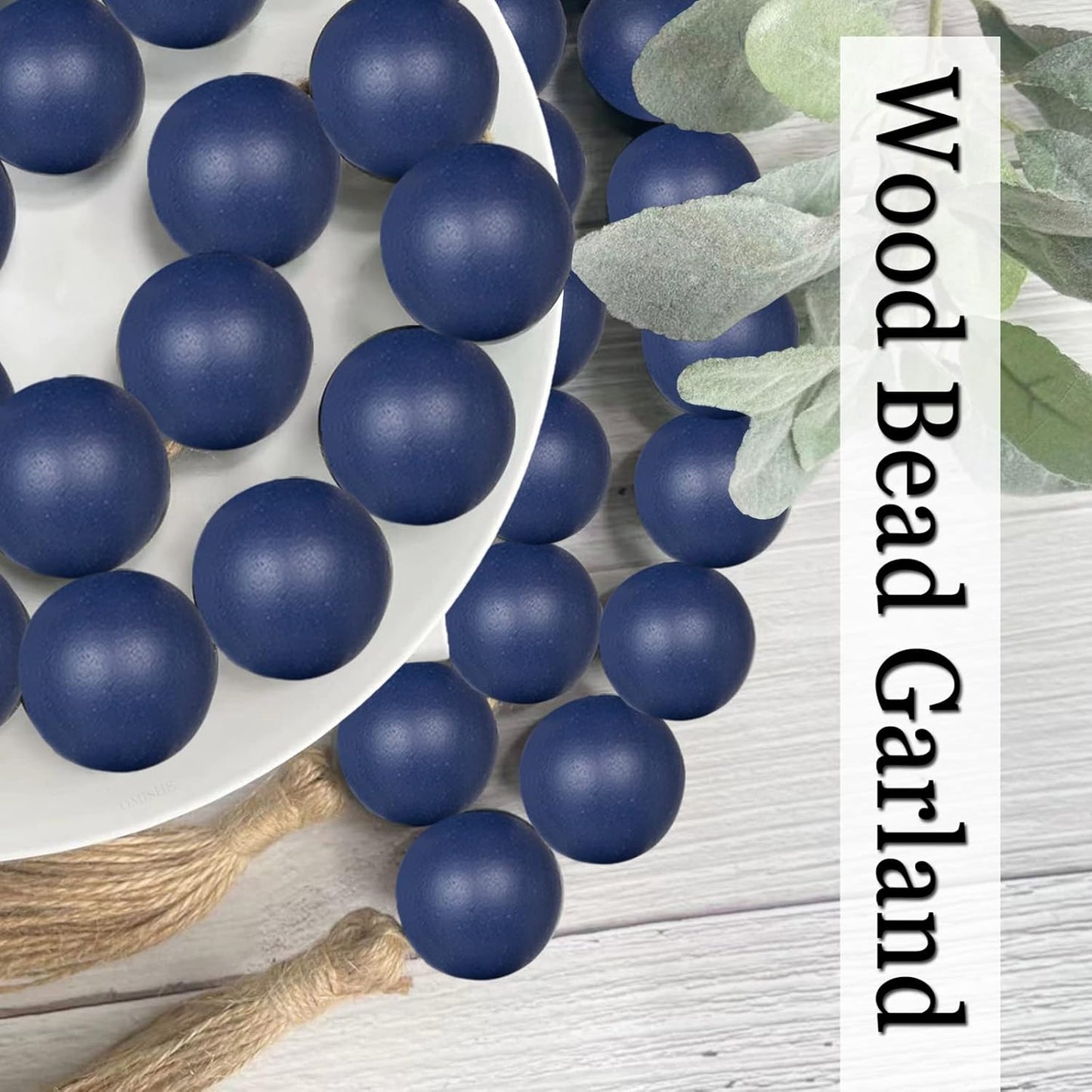 OMISHE Extra Large Wood Bead Garland with 1.6" Diameter Wooden Beads and Tassels, 41" Long Rustic Farmhouse Country Decorative Beads for Home Tiered Tray Decor, Natural Beige