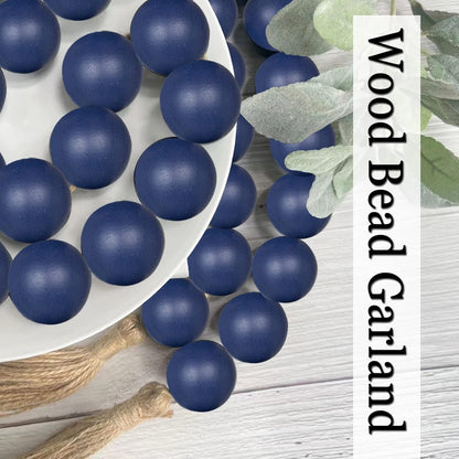 OMISHE Extra Large Wood Bead Garland with 1.6" Diameter Wooden Beads and Tassels, 41" Long Rustic Farmhouse Country Decorative Beads for Home Tiered Tray Decor, Natural Beige