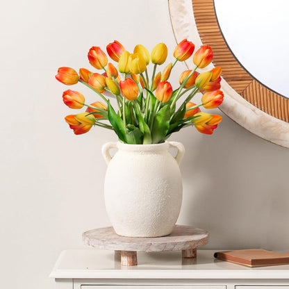 Dobbyby Ceramic Flower Vase 7.6 inch Farmhouse Rustic Vase Decorative Pottery Terracotta Vases for Home Decor Table Mantle Fireplace Living Room Bathroom Wedding Centerpiece (Whitewashed)