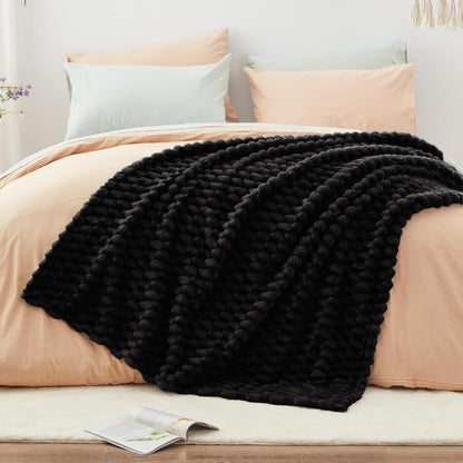 EXQ Home Fleece Throw Blanket for Couch or Bed - 3D Imitation Turtle Shell Jacquard Decorative Blankets - Cozy Soft Lightweight Fuzzy Flannel Blanket Suitable for All Seasons(50"×60",Beige)