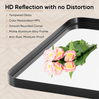 Sweetcrispy 24 Inch Round Wall Mirror with Tempered Glass, Bathroom Mirror Over Sink, Anti-Fog & Waterproof Round Mirror for Bathroom, Entryway, Bedroom, Shatterproof Design, Black