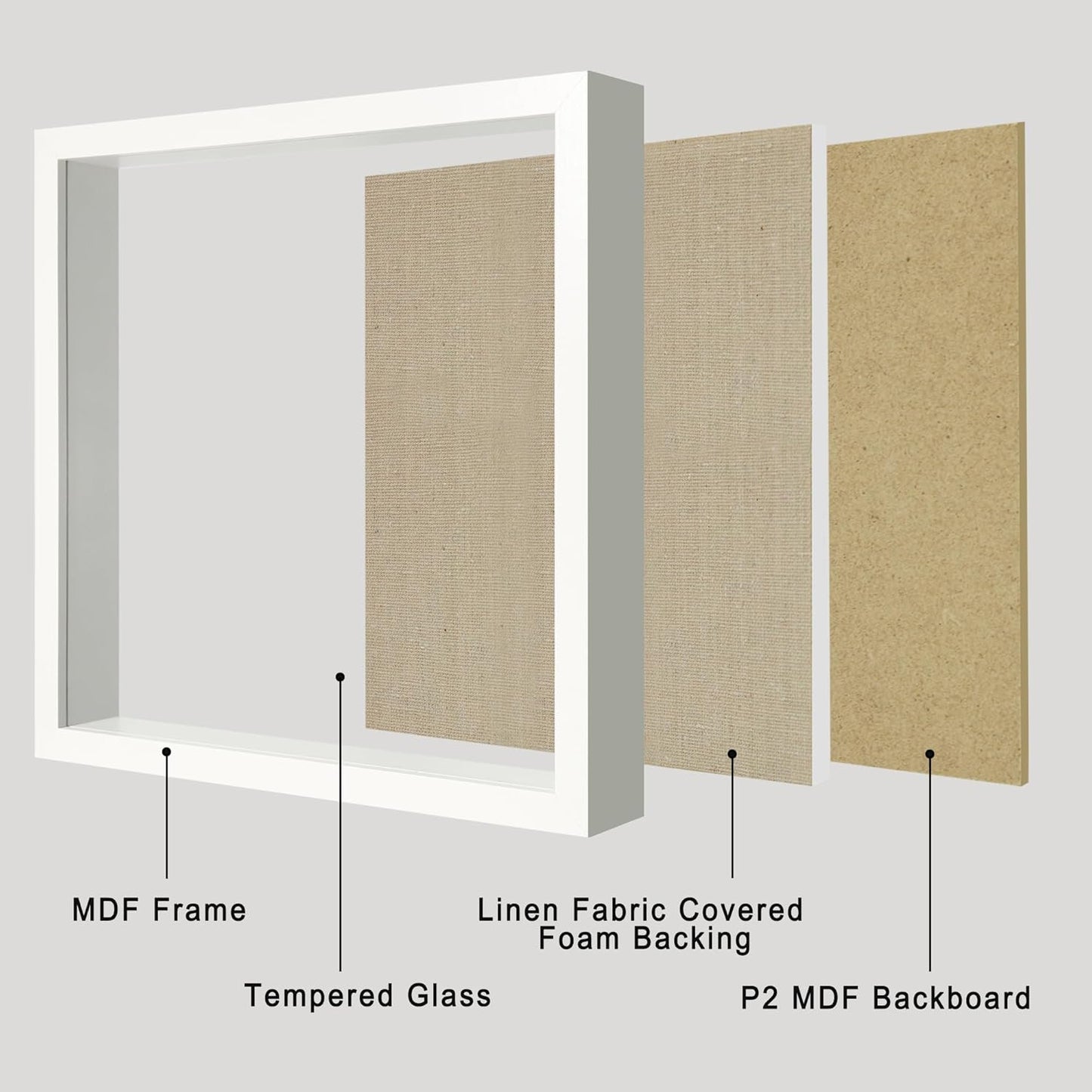 12x16 Large Shadow Box Picture Frame Display Case with Soft Linen Back, White Wooden Memory Shadow Box Frame with Tempered Glass Cover for Wall Display