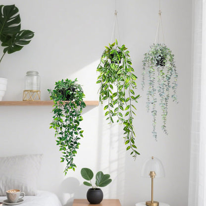 Clearain 1pcs Fake Hanging Plants, Artificial Small Potted Plants, Mini Faux Succulent Plant for Indoor Outdoor Aesthetic Office Living Room Shelf Home Decor (Eucalyptus leaves-1pcs)