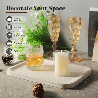 Koville Romano Travertine Tray, 12"x8" Natural Stone Vanity Tray for Countertop Bathroom Kitchen Dresser, Decorative Marble Catchall Trays for Perfume Jewelry, Rectangular Serving Tray(Beige)