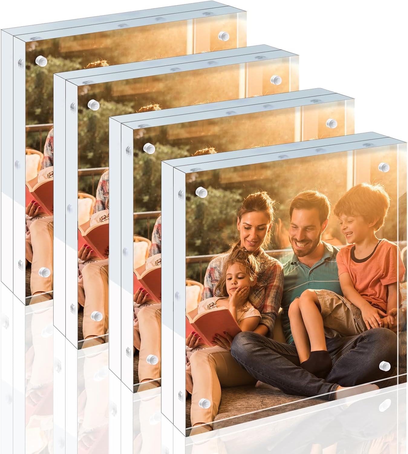 Egofine 4x6 Acrylic Frames 6 Pack, 20mm Thicker Frameless Clear Picture Frames, Double Sided Magnetic Picture Frames, Free Standing Desktop Display