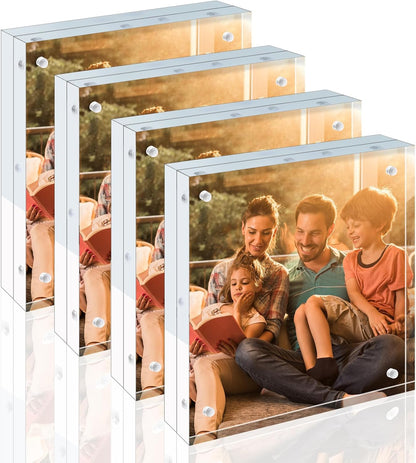 Egofine 4x6 Acrylic Frames 6 Pack, 20mm Thicker Frameless Clear Picture Frames, Double Sided Magnetic Picture Frames, Free Standing Desktop Display