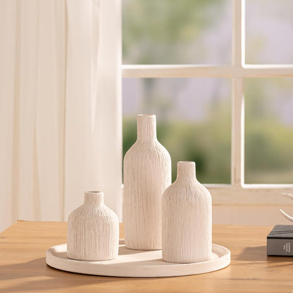 Ceramic Vase Home Table Decor - Flower Vase Set of 3 Living Room Kitchen Decorations Farmhouse Modern Rustic Vases Decorative Centerpiece for Shelf Bedroom Office Bathroom Dining Coffee Desk