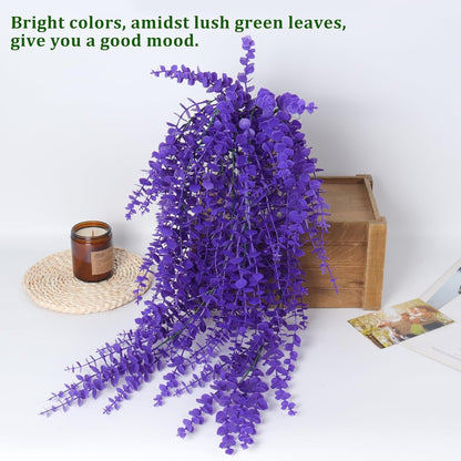 RECUTMS Artificial Hanging Plants Fake Hanging Plant Faux Eucalyptus Leaf Greenery Vine Outdoor UV Resistant Plastic Plants Home Garden Wedding Party Indoor Outdoor Decorations(White)