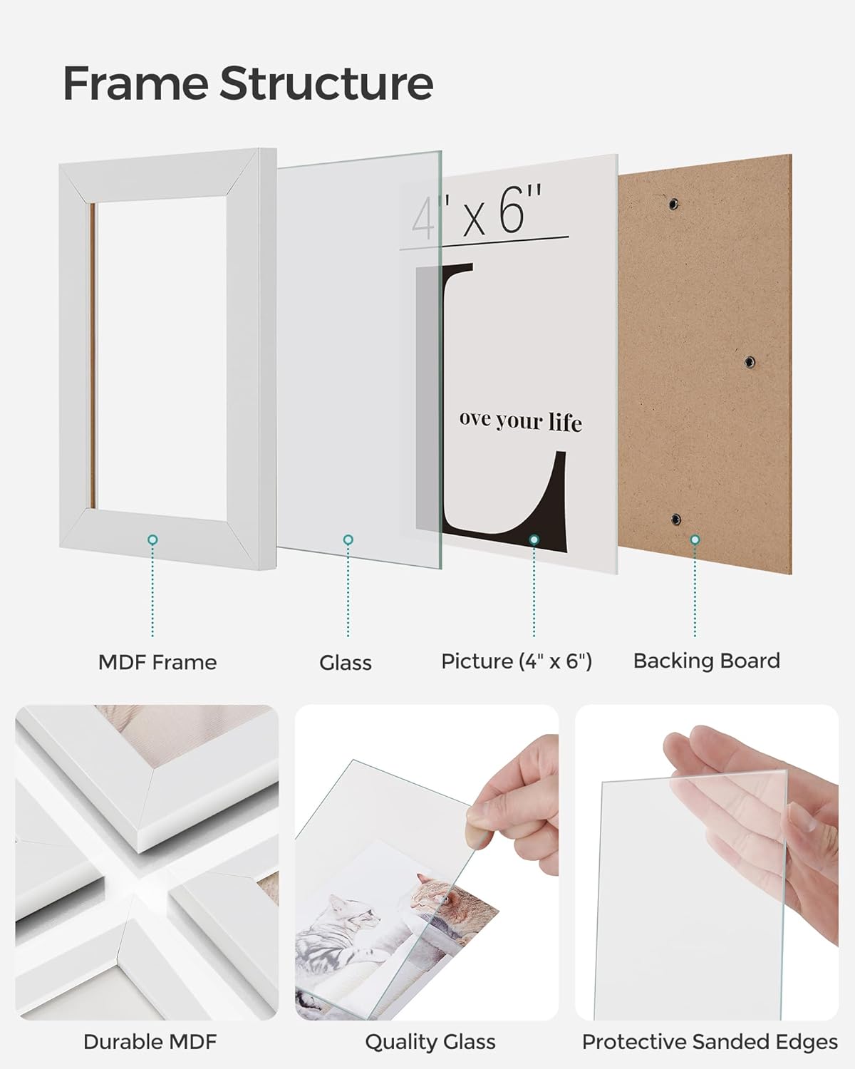 SONGMICS 4x6 Picture Frames Collage Wall Decor, 12-Pack Photo Collage Frame, Multi Picture Frame Set with Glass Front, Assembly Required, Rustic Brown URPF022X01