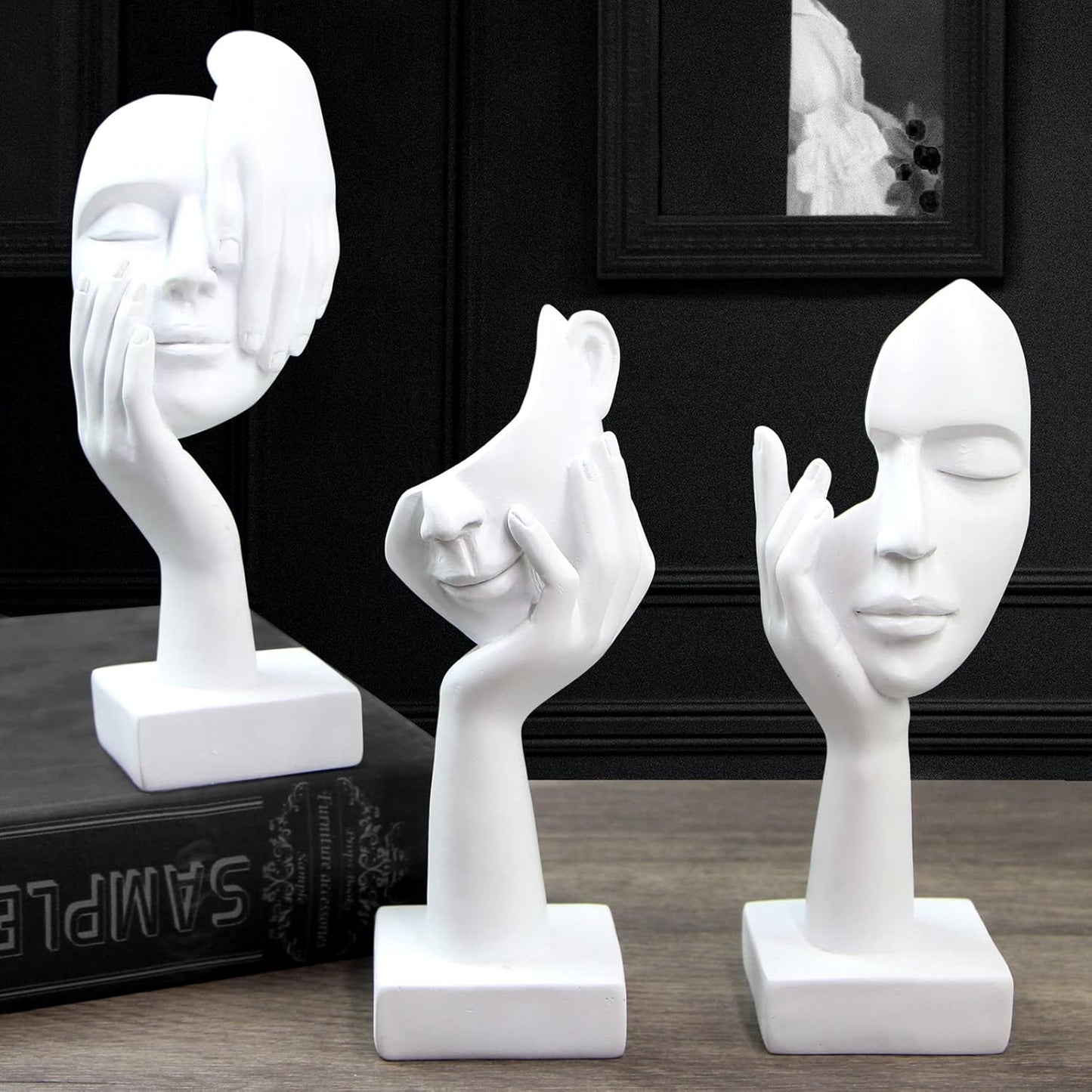 3 Pcs Thinker Statue,Modern Home Resin Sculptures,Collectible Figurines for Home Office Bookshelf Desktop Decor(Black)