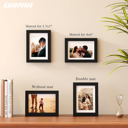 Egofine 8x10 Picture Frames Set of 4, Made of Solid Wood Covered by Plexiglass 4x6 and 5x7 with Mat or 8x10 without Mat, for Table Top Display and Wall Mounting Photo Frame Black