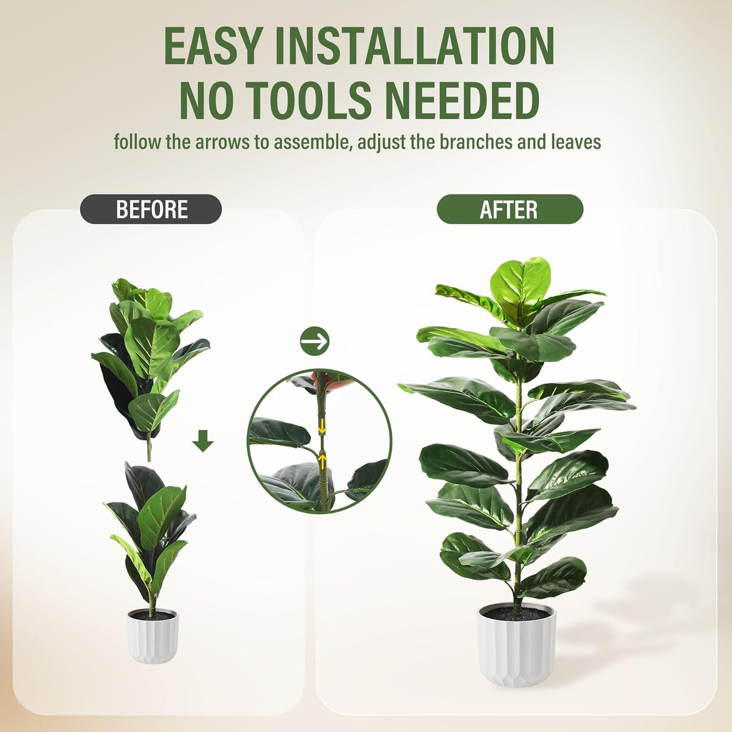 Suntee 2 Pack Artificial Fiddle Leaf Fig Tree, 30" Ficus Lyrata Fake Plants with Pots, Floor Plant Outdoor Faux Plants for Living Room, Corner, Office, Patio, Windowsill Decor