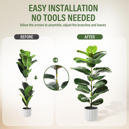Suntee 2 Pack Artificial Fiddle Leaf Fig Tree, 30" Ficus Lyrata Fake Plants with Pots, Floor Plant Outdoor Faux Plants for Living Room, Corner, Office, Patio, Windowsill Decor