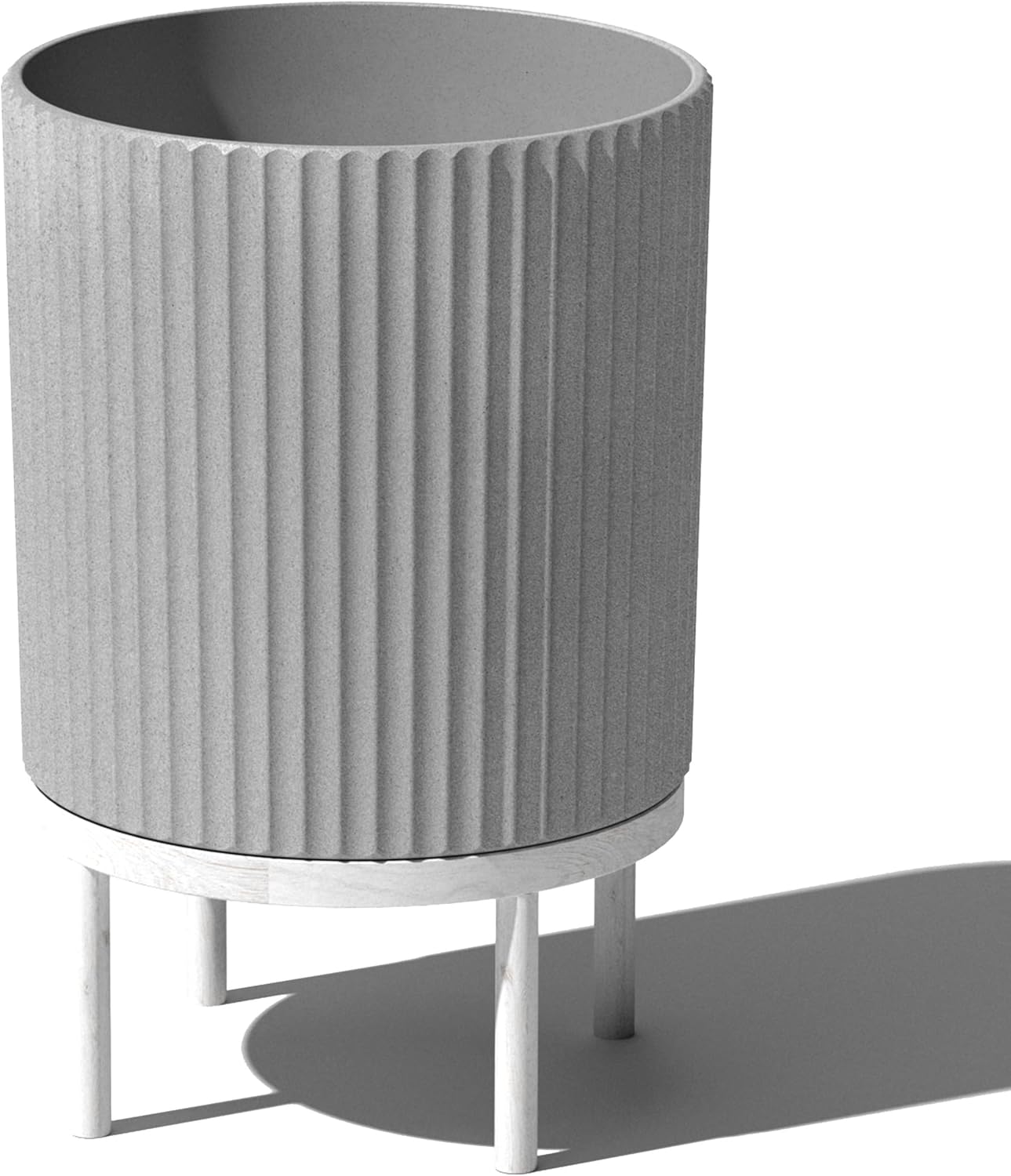 Veradek Demi Series Round Planter w/ Stand for Porch/Patio | Durable Plastic-Concrete & Wooden Stand | Modern Décor for Tall Plants, Flowers