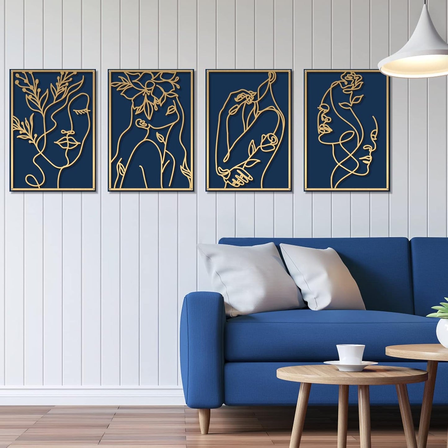 Glamativity 4 Pack Gold Wall Art Decor, Minimalist Single Line Real Metal Wall Art, Woman's Body Shape Abstract Wall Art (Gold Classic Style, 17 x 11.8'')