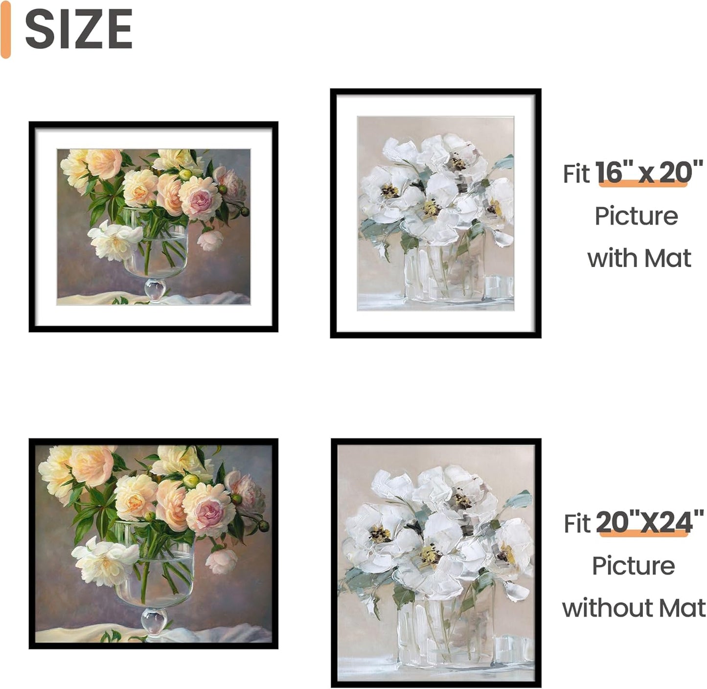 upsimples 8x10 Picture Frame, Display Pictures 5x7 with Mat or 8x10 Without Mat, Wall Hanging Photo Frame, Black, 1 Pack - Colors A