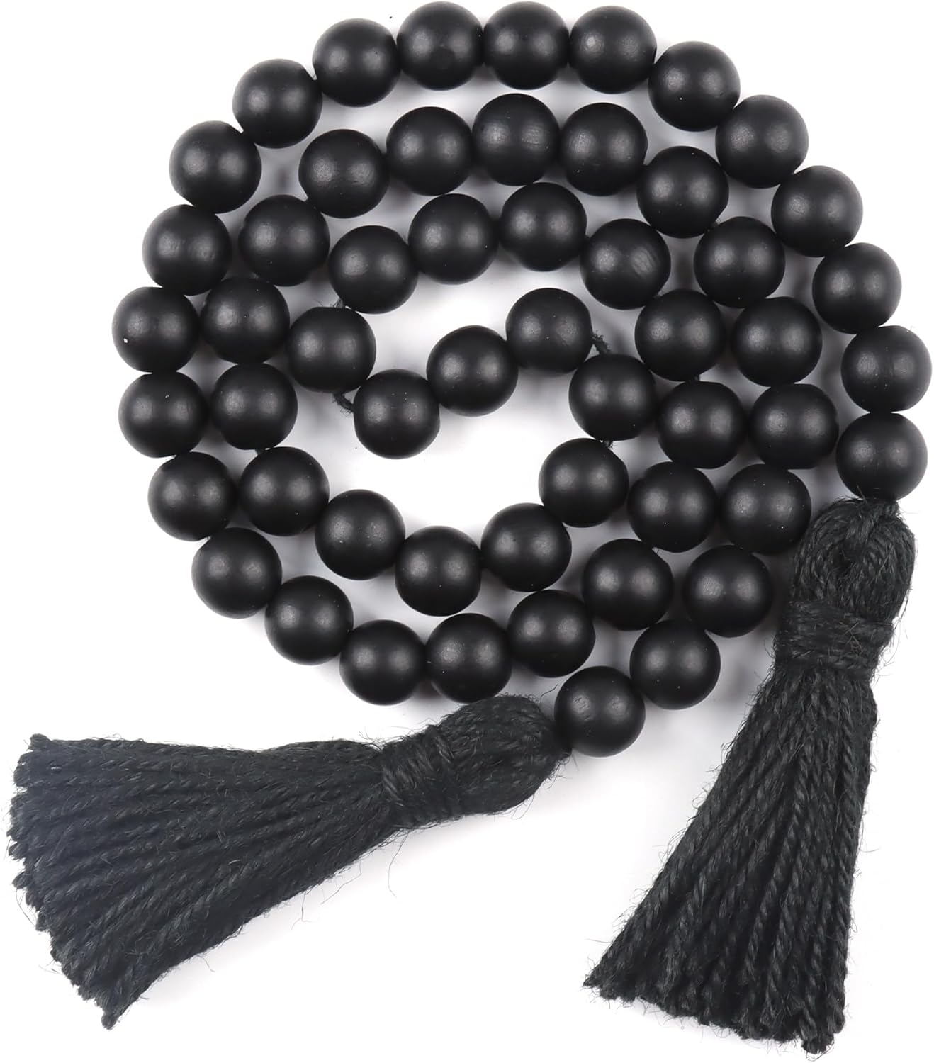 RAMIRABI Wood Beads Garland with Tassels Farmhouse Rustic Prayer Boho Beads for Boho Home Decor, Wall Hanging Decoration (Black)