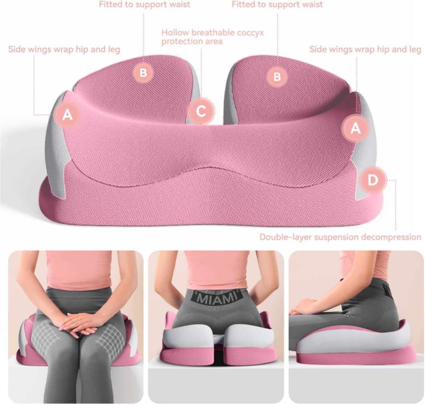 Seat Cushions for Office Chairs Wheelchair Cushion for Long Sitting Back Pain，Memory Foam Seat Car Computer Desk Chair Cushion，Coccyx Cushion for Tailbone Pain Relief Cushion Office Chair Black