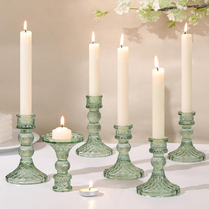 DARJEN 6Pcs Gold Candlestick Holders Set - 4" H & 5" H Striped Taper Candle Holders Bulk, Glass Candle Holders for Wedding, Festival, Party, Table Centerpiece, Gifts