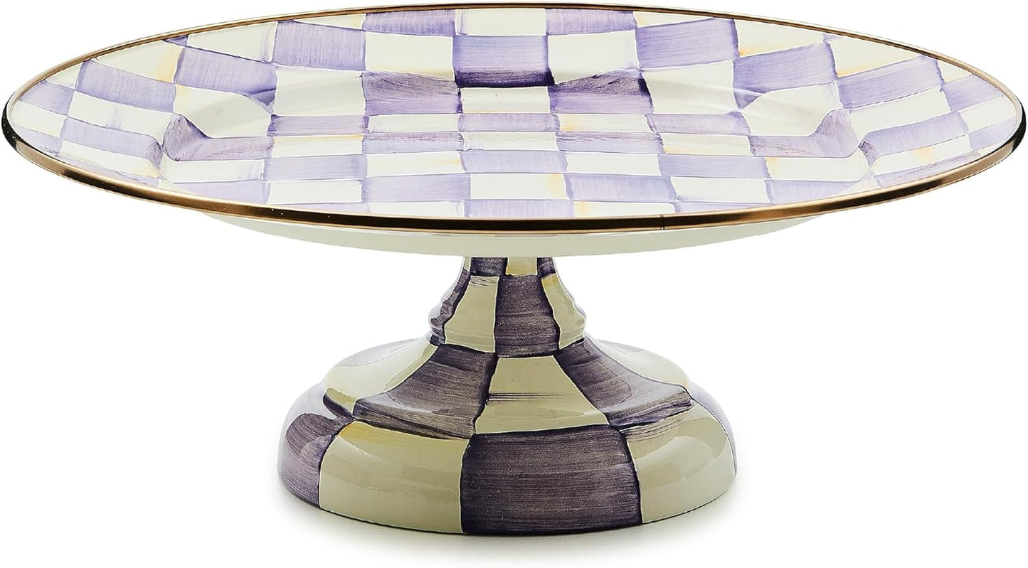 MACKENZIE-CHILDS Enamel Pedestal Serving Platter, Decorative Serving Dish for Food, Small, Black-and-White Courtly Check