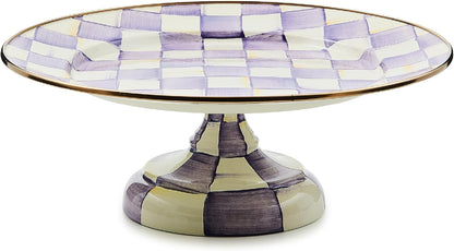 MACKENZIE-CHILDS Enamel Pedestal Serving Platter, Decorative Serving Dish for Food, Small, Black-and-White Courtly Check