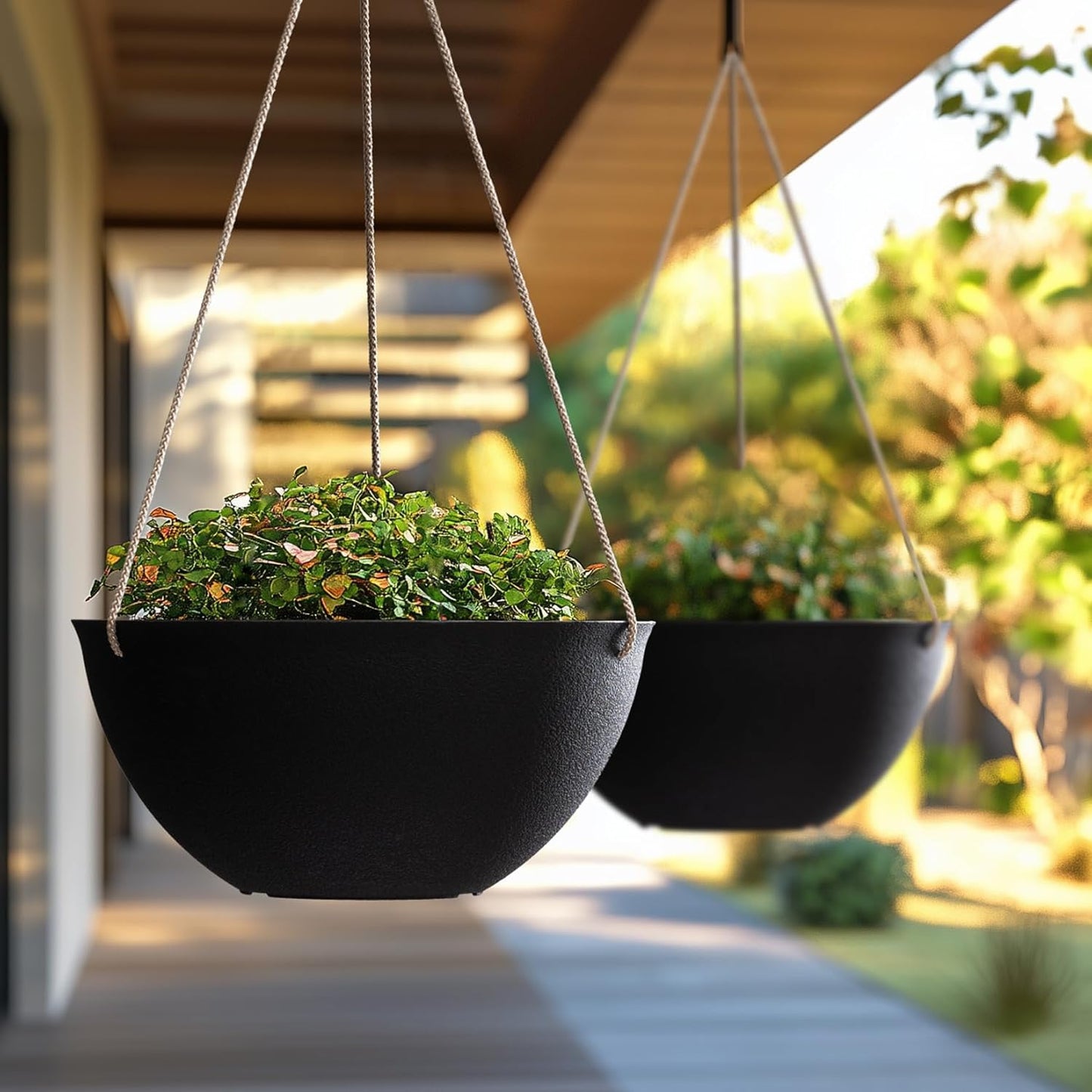 LA JOLIE MUSE Large Hanging Planters - 13 Inch Flower Pots Outdoor Indoor, Hanging Garden Planters Set of 2, New Iron Color