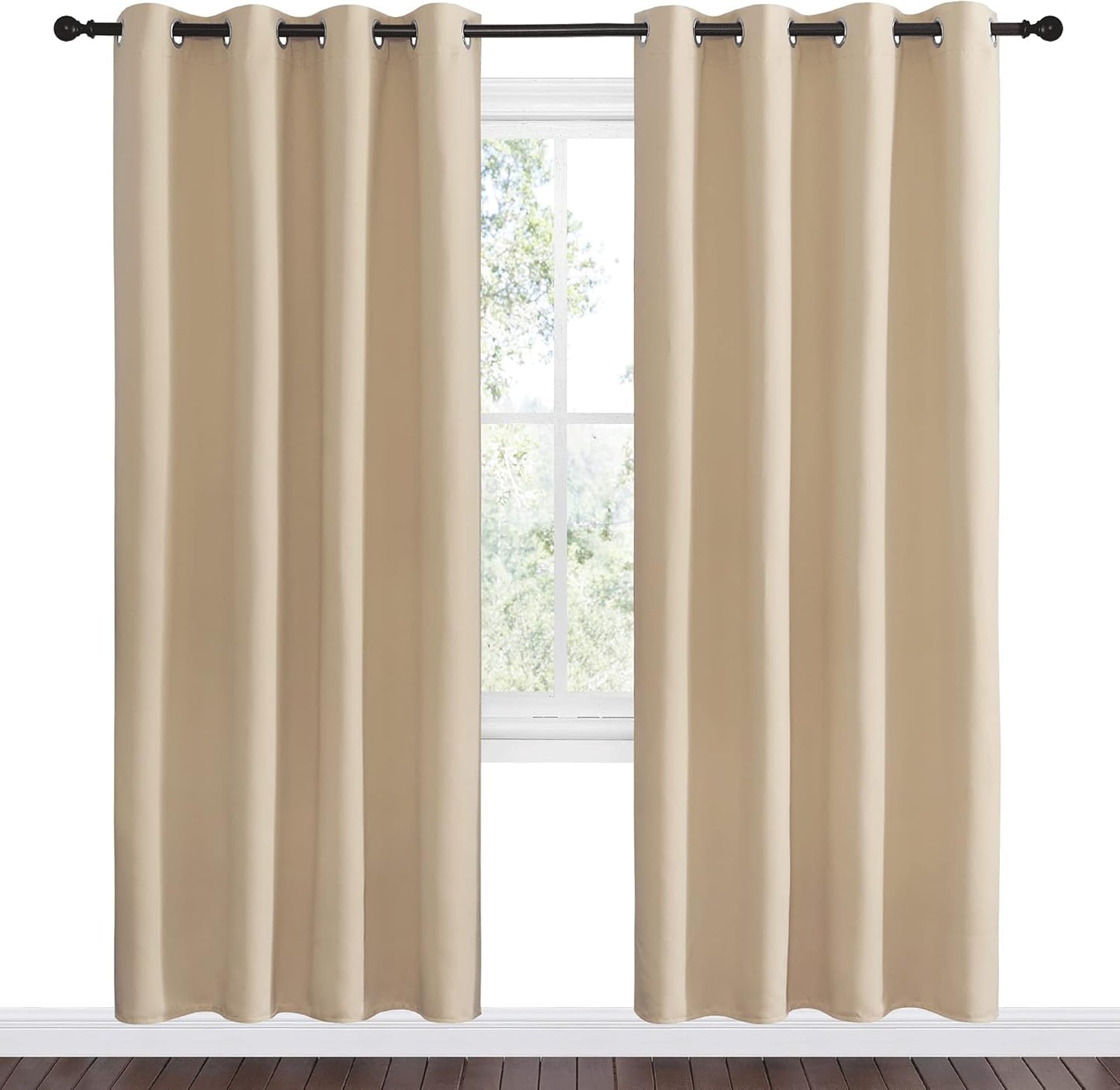 NICETOWN Halloween Pitch Black Solid Thermal Insulated Grommet Blackout Curtains/Drapes for Bedroom Window (2 Panels, 42 inches Wide by 63 inches Long, Black) - Colors D