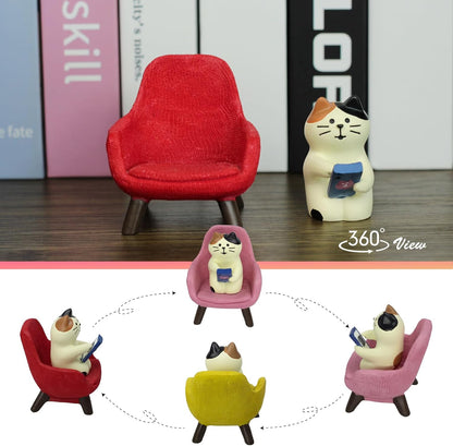 Refintural Miniature Frog Eating Cake Figurine - Funny Shelf Desk Decoration - Perfect Cute Frog Gift (Pink Sofa)