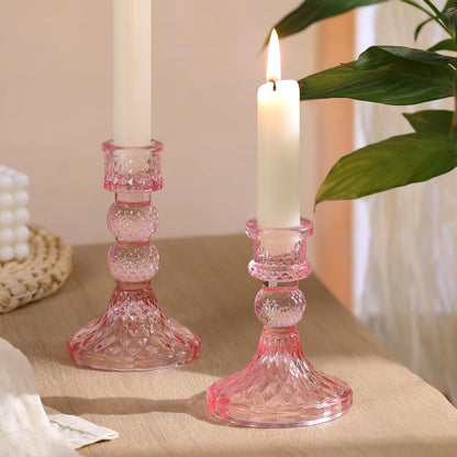 DARJEN 6Pcs Gold Candlestick Holders Set - 4" H & 5" H Striped Taper Candle Holders Bulk, Glass Candle Holders for Wedding, Festival, Party, Table Centerpiece, Gifts