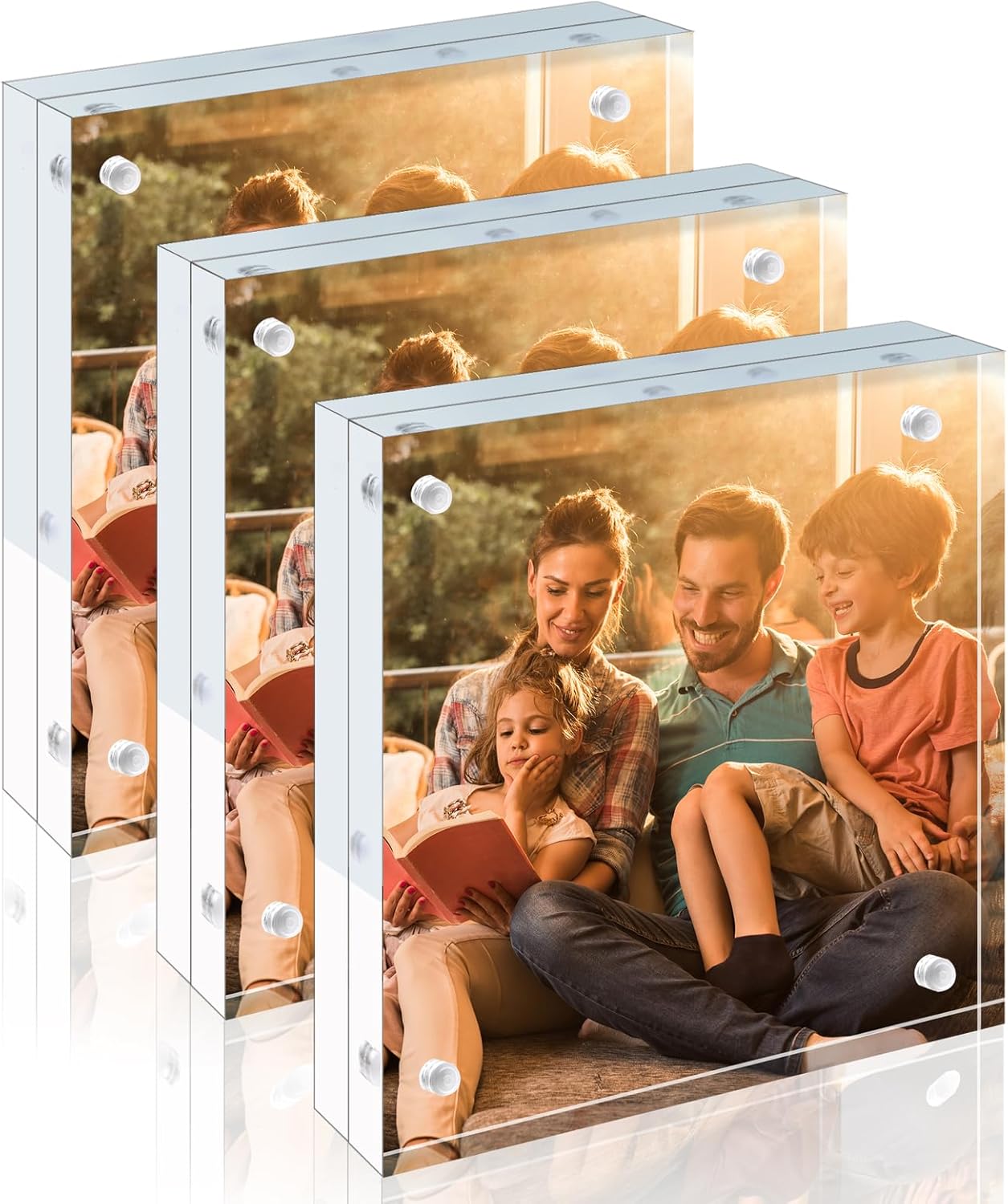 Egofine 4x6 Acrylic Frames 6 Pack, 20mm Thicker Frameless Clear Picture Frames, Double Sided Magnetic Picture Frames, Free Standing Desktop Display