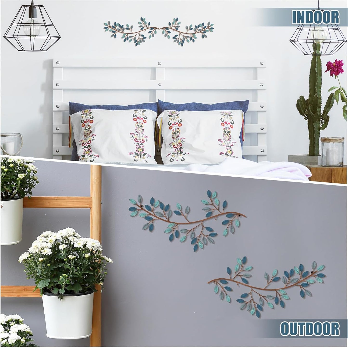 Hotop 2 Pieces Metal Tree Leaf Wall Decor Vine Olive Branch Leaf Wall Art Wrought Iron Scroll Sculptures Above the Bed, Living Room, Outdoor Decoration (Classic Style,Black)