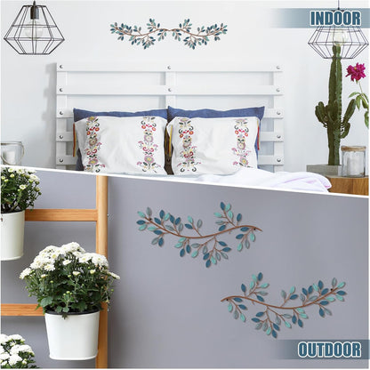 Hotop 2 Pieces Metal Tree Leaf Wall Decor Vine Olive Branch Leaf Wall Art Wrought Iron Scroll Sculptures Above the Bed, Living Room, Outdoor Decoration (Classic Style,Black)