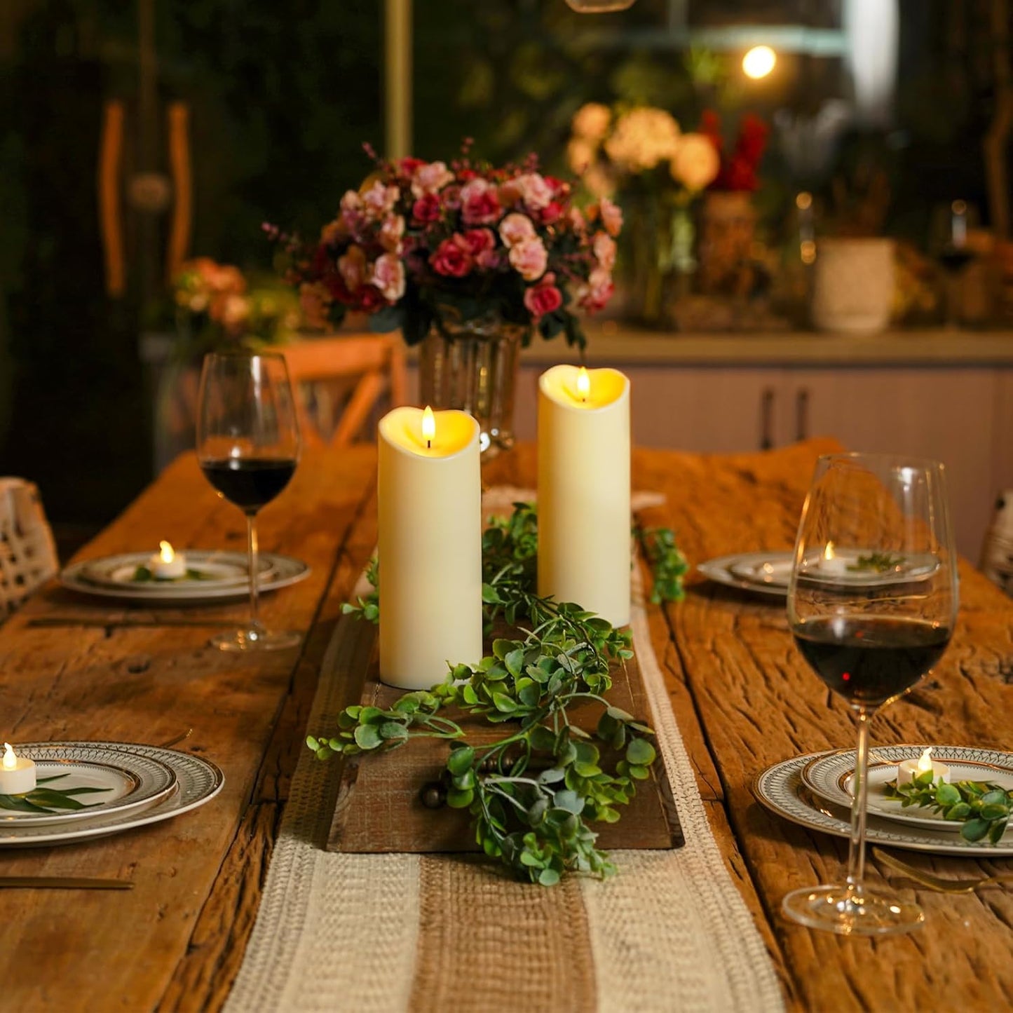 Homemory 6"x3" Outdoor Waterproof Flameless Candles, LED Candles, Battery Operated Candles with Remote and Timers, Electric Fake Plastic Pillar Candles, Ivory White, Set of 2