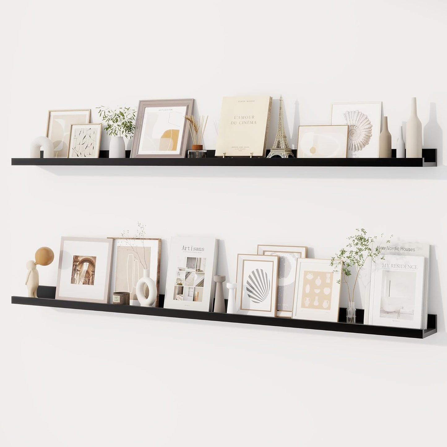 Dreamland Picture Ledge Shelf for Wall, Floating Shelves Set of 2, 48 Inch Long Floating Shelves with Lip for Living Room, Bedroom, Bathroom, Kitchen, White