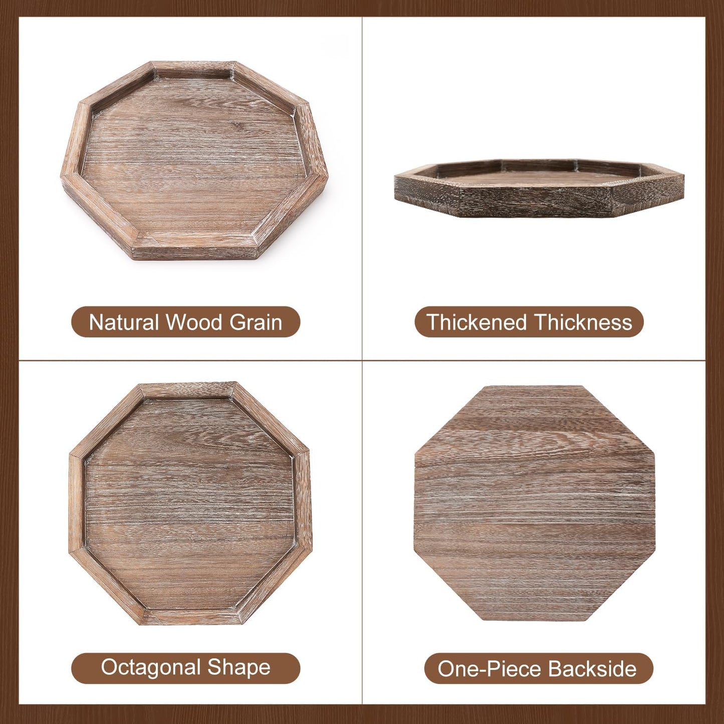Round Decorative Tray for Coffee Dining Table Countertop Small Wooden Serving Trays Farmhouse Kitchen Home Living Room Decor and Bathroom Accessories Tray Black Rustic Wood Candle Centerpiece Trays