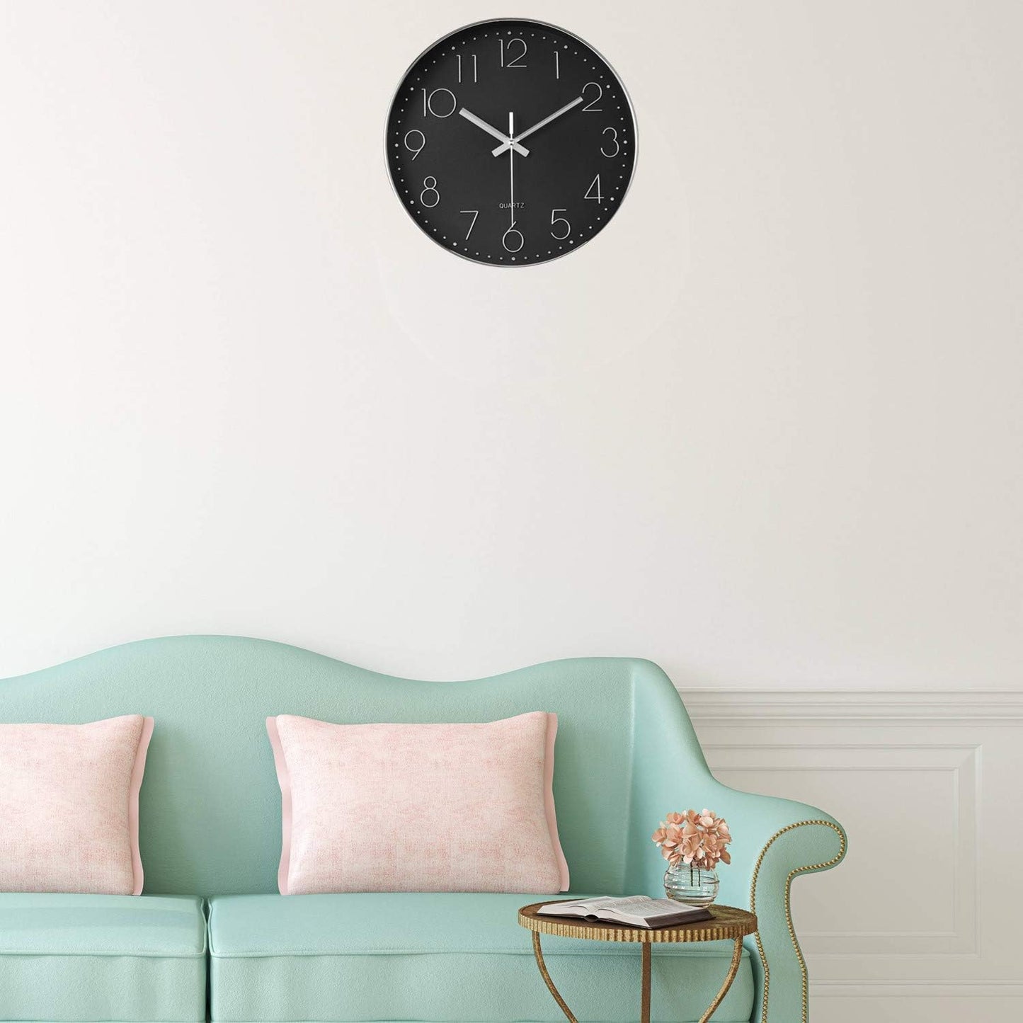HZDHCLH Wall Clocks Battery Operated,12 inch Silent Non Ticking Modern Wall Clock for Living Room Bedroom Kitchen Office Classroom Decor (Olive Green and Gold)
