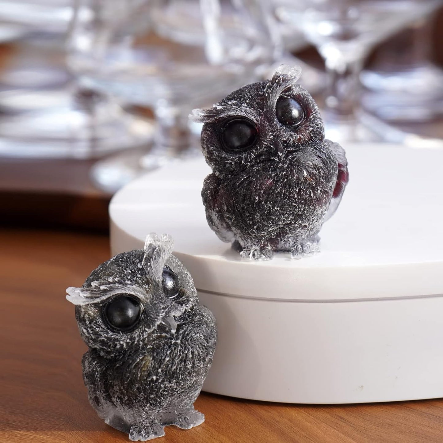 OwMell Owl Statue Tumbled Stone Gemstone Owl Figurine Home Decor Shelf Decor 2.5" - Turquoise