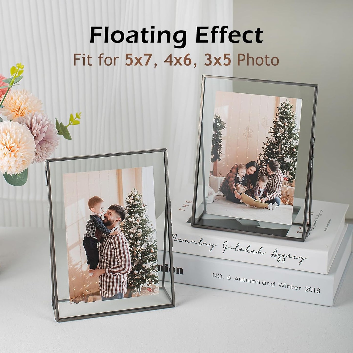Gold Floating Picture Frame Set of 2, 10"x12" Glass Pressed Flower Picture Frames, Tabletop Standing Glass Floating Frame for 8x10 Photo Display