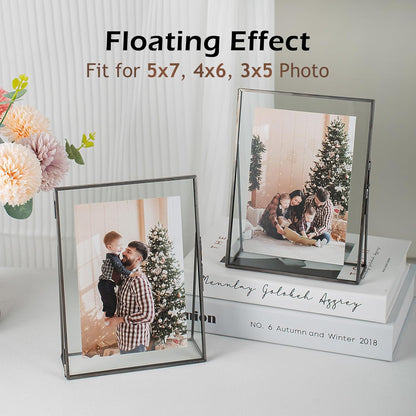 Gold Floating Picture Frame Set of 2, 10"x12" Glass Pressed Flower Picture Frames, Tabletop Standing Glass Floating Frame for 8x10 Photo Display