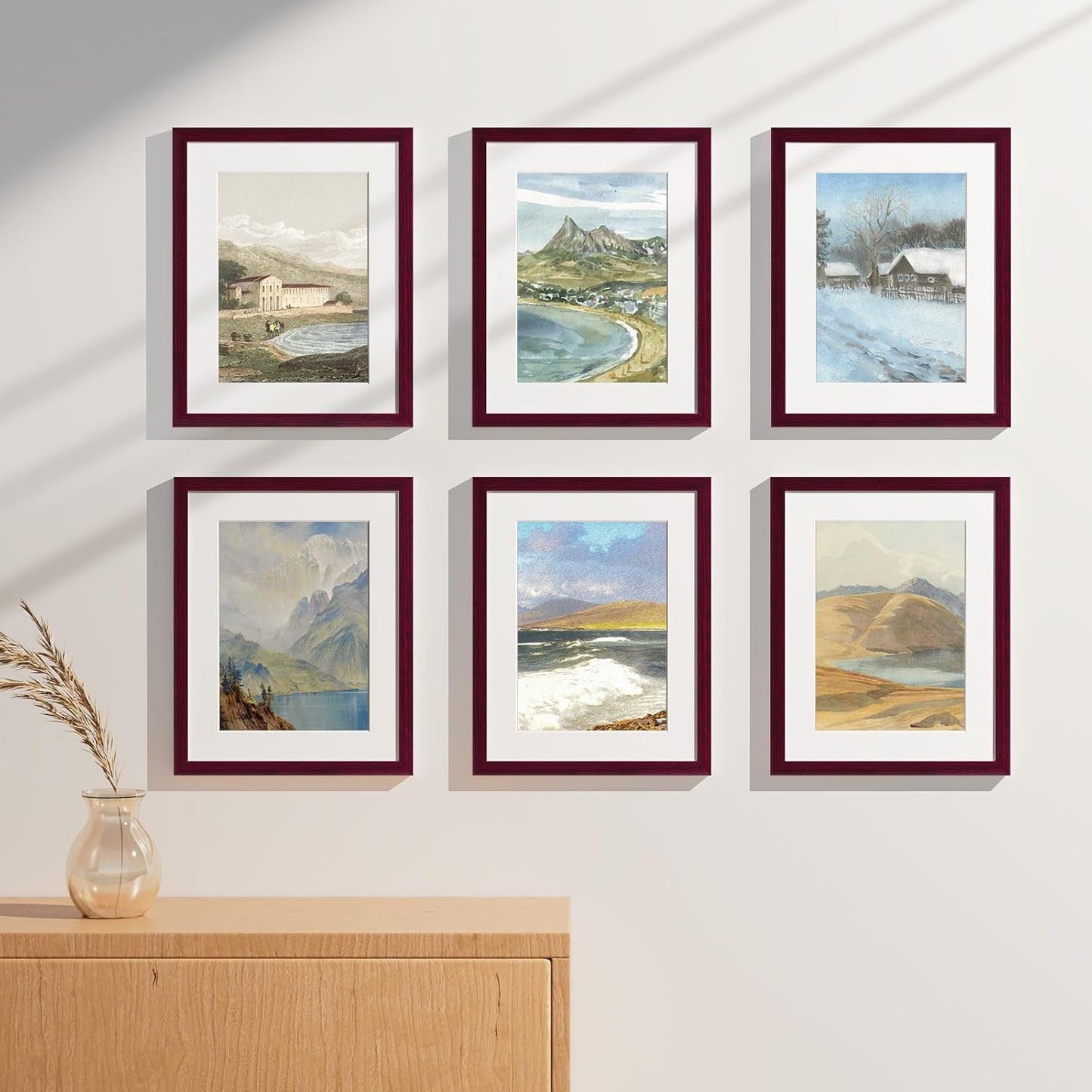 Vittanly 8x10 Picture Frames Set of 9, Shatter Resistant Plexiglass, Display 5x7 Pictures with Mat or 8x10 without Mat, Photo Frames for Wall or Tabletop, Engineered Wood, Black - Colors B