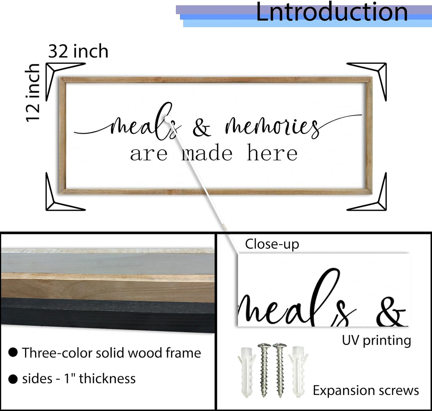 FZMHASLWW Gather Sign Wall Decor 32"×12" Large Wooden Framed for Dining Room Simple Home Kitchen Hanging Art (Wood)