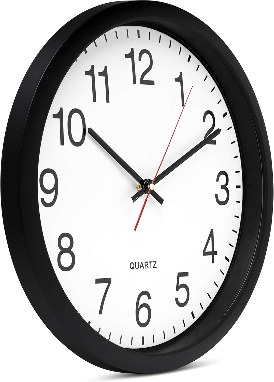 Bernhard Products Black Wall Clock Silent Non Ticking 10 Inch Quality Quartz Battery Operated Round Easy to Read Home/Office/Kitchen/Classroom/School Clock Sweep Movement