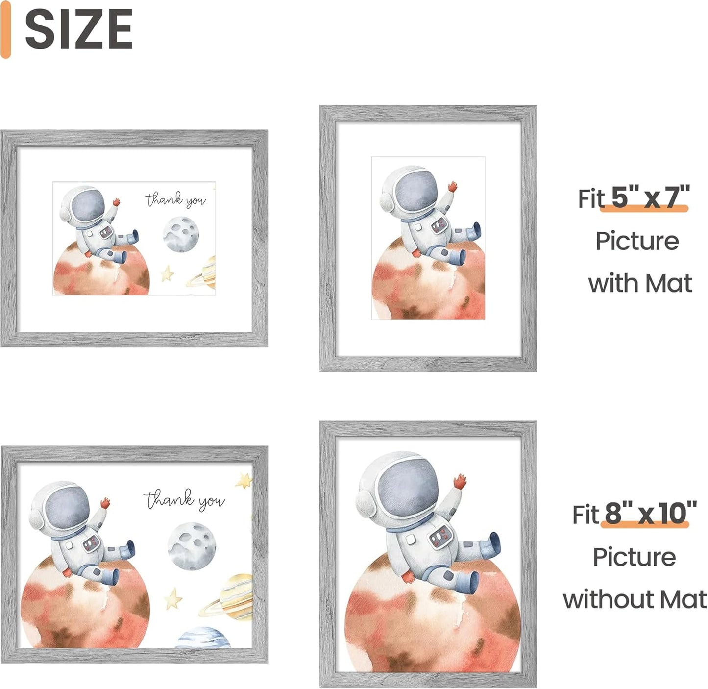upsimples 11x14 Picture Frame Set of 5, Display Pictures 8x10 with Mat or 11x14 Without Mat, Wall Gallery Photo Frames, Black