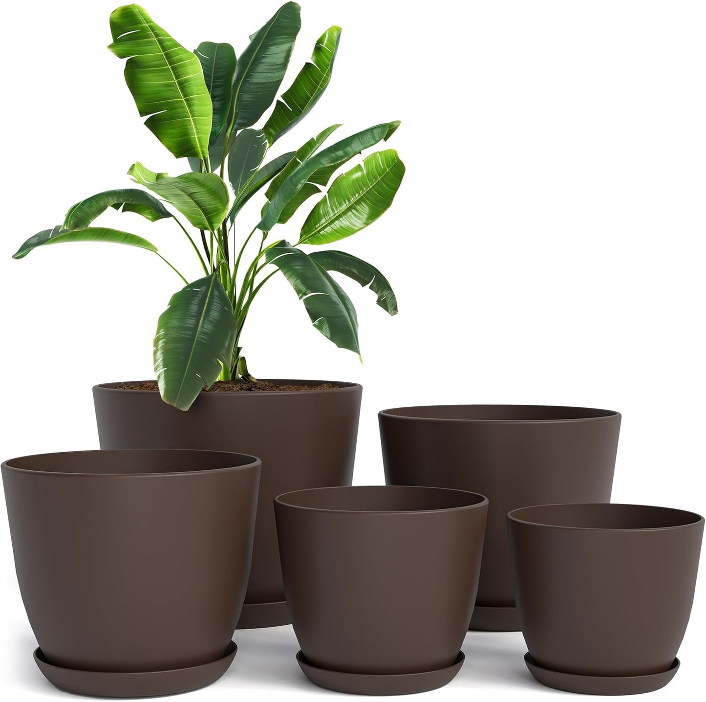 Utopia Home Plant Pots Indoor with Drainage Holes – Set of 5 White Plastic Flower Pots (7/6.6/6/5.3/4.8 Inch) – Modern Planters for Indoor Plants, Room & Office Décor, Great Stocking Stuffers