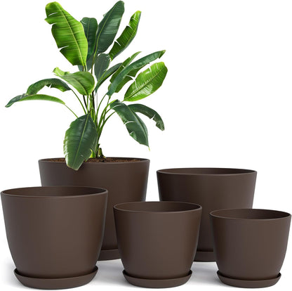 Utopia Home Plant Pots Indoor with Drainage Holes – Set of 5 White Plastic Flower Pots (7/6.6/6/5.3/4.8 Inch) – Modern Planters for Indoor Plants, Room & Office Décor, Great Stocking Stuffers