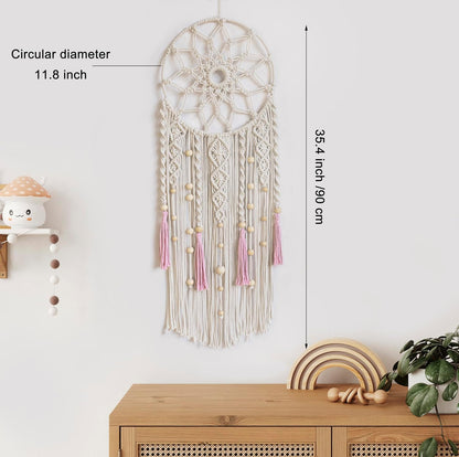 LB Boho Macrame Wall Hanging - Green and Beige Handmade Cotton Woven Decor, Modern Geometric Bohemian Tapestry Wall Decor for Bedroom Living Room Home (31.5"x9.84") Nature-Inspired Room Decor