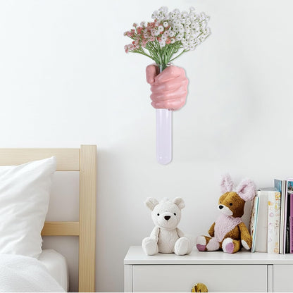 Gold Wall Sculptures, Hand Vases Home Decor, Wall Mount Art Sculpture, Unique Wall Art Statue, Funky Flower Vase Decorations, Modern Eclectic Hanging Decor,Glass Test Tube Vase