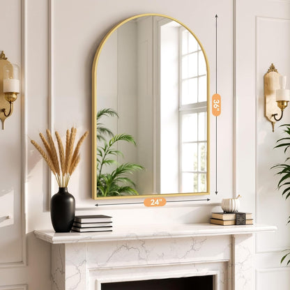 Bathroom Mirror for Wall, 24 Inch Round Mirror, Matte Black Metal Framed Circle Vanity Mirror for Bathroom Bedroom Living Room Entryway, Anti-Rust, Tempered Glass, Hanging or Leaning